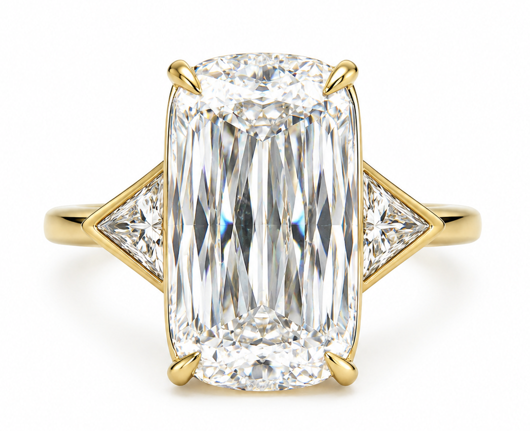 11.20 Carat Elongated Cushion Three Stone Diamond Engagement Ring